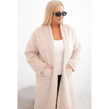 Dámský kabát Kesi Włoski Dámský kabát Plus Size z viskózy bez zapínání s kapsami béžový Kesi Włoski černá | bílá | krémová 3439107