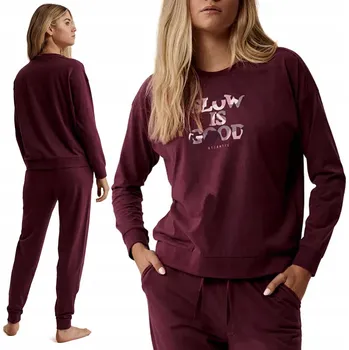 Dámské noční prádlo ATLANTIC NLP-499 Dámské pyžamo teplákové soupravy Domácí Teplákovka Kompletní 100% Bavlna - S