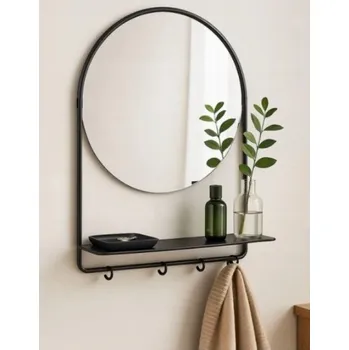 Zrcadlo NÁSTĚNNÉ ZRCADLO S POLIČKOU A HÁČKY LOFT 31,5X46,5 ČERNÁ OCEL