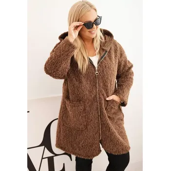 Dámský kabát Kesi Włoski Dámský kabát Plus Size z viskózy na zip s kapucí hnědý Kesi Włoski černá | hnědá 3440263