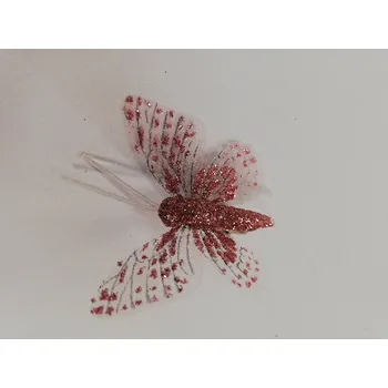 Závěsná dekorace na klip motýl 5cm - růžový třpytkovaný