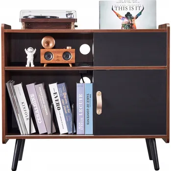 Příslušenství pro gramofon SucceBuy Stojan na gramofon hnědý, 2 police, pro 350 LP desek, do obývacího pokoje