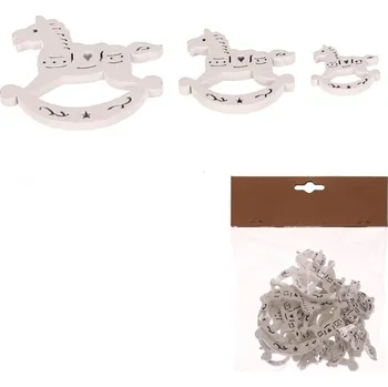 Vánoční dekorace Autronic Houpací koníci - dřevo, mix 3 vel., bílá barva, cena za balení (18 ks), sada 5 ks