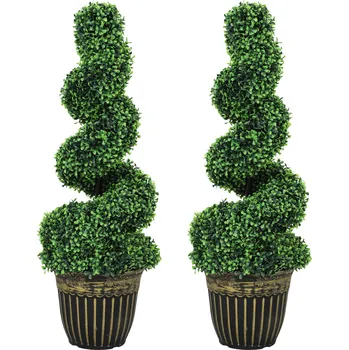 umělá květina HOMCOM Umělé rostliny sada 2 kusů pokojové rostliny zimostrázu 90 cm v květináči pro interiér a exteriér | Aosom.de