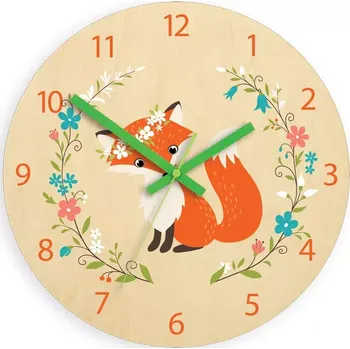 Hodiny Dětské nástěnné hodiny Ami Liška s květy 30 cm vícebarevné