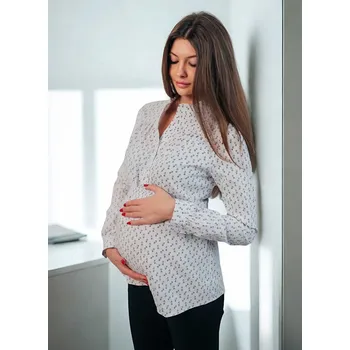 Elegantní těhotenská a kojicí košile Evelyn – bílá s drobnými kytičkami, bavlněná, dlouhý rukáv Velikost: L