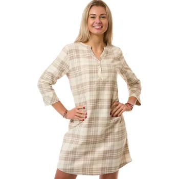 Dámská noční košile Dámská noční košilka v béžové barvě s hnědým kárem - elegantní košilový styl 1C4119 béžová l