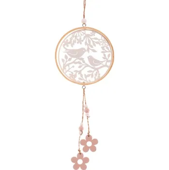 Vánoční dekorace Autronic Kruh závěsný - ptáčci a květiny, dekorace z kovu a dřeva, sada 12 ks