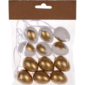 Vánoční dekorace Autronic Vajíčko plastové - se zlatým pírkem, 4 cm, mix 2, cena za balení (12 ks), sada 6 ks