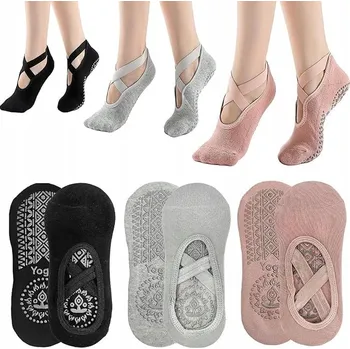 Dámské oblečení Ponožky na jógu, vícebarevné bavlněné protiskluzové, 3 páry