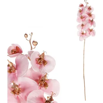 umělá květina Autronic Orchidej - umělá řezaná, zlaté zdobení, růžová, sada 4 ks