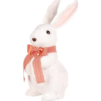 Vánoční dekorace Autronic Zajíc s mašlí - stojící na zadních, barva bílá, sada 2 ks