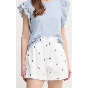 Dámské kraťasy Bavlněné šortky Pepe Jeans EDNA dámské, bílá barva, s aplikací, high waist, PL801159 00X, vel. XS