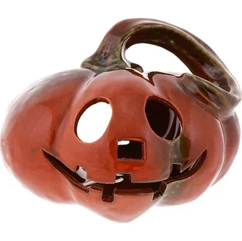 Svícen Autronic Dýně keramická - s obličejem, na svíčku, tmavě oranžová, sada 2 ks