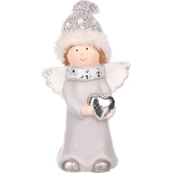 Autronic Anděl se stříbrným srdcem - keramická figurka, barva šedá, sada 4 ks