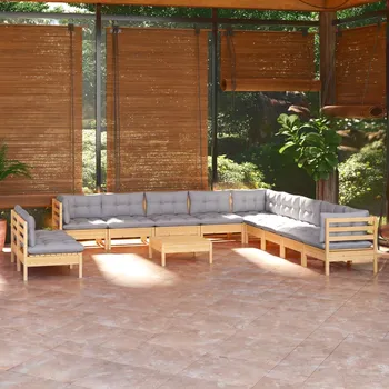 Zahradní lavice zahrada-XL 12dílná zahradní sedací souprava šedé podušky masivní borovice 3096856