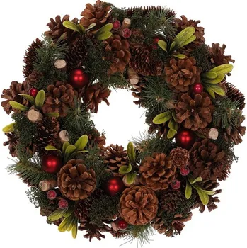 Autronic Věnec se šiškami - pr. 35 cm, jehličí a červené bobule