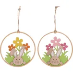 Autronic Zajíc v kruhu - dřevěná závěsná ozdoba, mix 2, cena za balení (2 ks), sada 12 ks