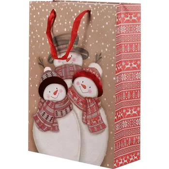 Dárková taška Autronic Taška papírová - rodinka sněhuláků, vel. L, sada 12 ks