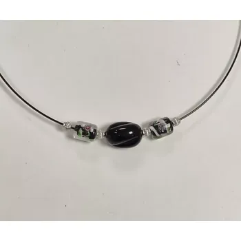 Náhrdelník Náhrdelník na lanku s vinutkami - černá-bílá