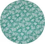 Autronic Ubrus sametový kulatý, zelený - vánoční bílý vzor, 100% polyester, pr. 140 cm, sada 2 ks