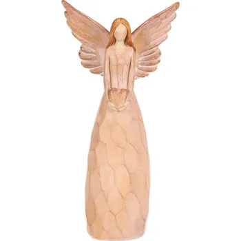 Autronic Anděl se srdcem - polyresin, imitace dřeva, sv. hnědý, sada 4 ks