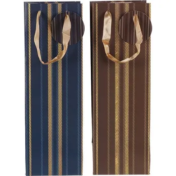 Dárková taška Autronic Taška papírová na víno - zlaté pruhy, mix 2 barev, cena za 1 ks, sada 24 ks