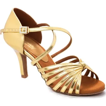 Dámská obuv HDS Henzély | Dámské taneční boty na latinu HDS DLA009 zlatá kůže podpatek S7,5 - 23,5