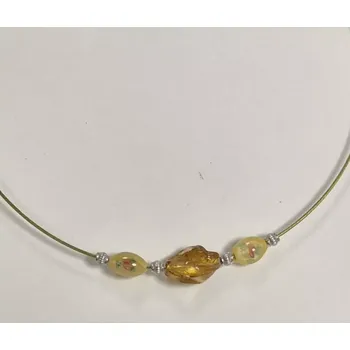 Náhrdelník Náhrdelník na lanku s vinutkami - žlutá/hnědá