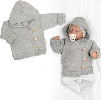 Baby Nellys Rostoucí pletený svetřík s kapucí, zapínání knoflíčky - šedý Velikost: 80/86 (12-18m)