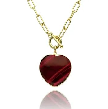 Náhrdelník Yvon Náhrdelník se srdcem z tygřího oka - výrazný šperk na zlatém řetězu