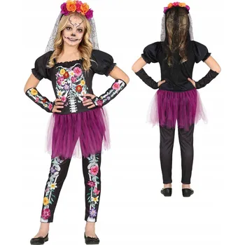 Karnevalový kostým KOSTÝM BAREVNÝ KOSTLIVEC KVĚTINY LOS MUERTOS 116