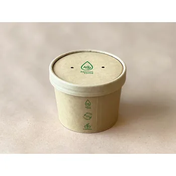 Bio papírová miska hnedá - PLASTIC FREE (12 oz) 390 ml, víčko zvlášť