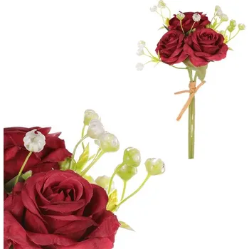 umělá květina Autronic Růžičky ve svazku - umělá kytice, barva tm. červená, sada 15 ks