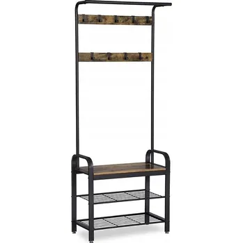 Botník Botník s lavicí Vasagle 72 x 183 x 33,7 cm černý, odstíny hnědé