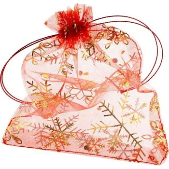 Organzový sáček Vánoční 15x23cm, červený/zlatý