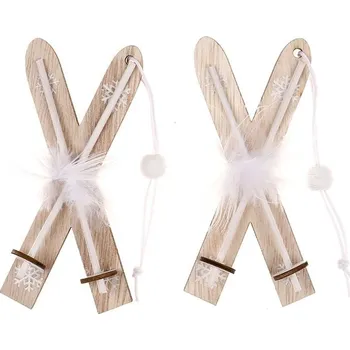 Vánoční dekorace Autronic Lyže závěsné - dřevo, barva přírodní, cena za balení (2 ks), sada 12 ks