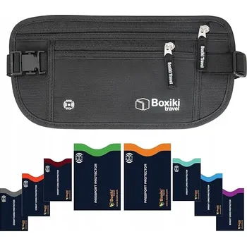 Outdoorové zavazadlo Pásek Cestovní ledvinka Boxiki Money Belt + Pouzdro RFID 8ks Ochrana karet a pasů