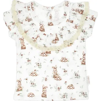 Dívčí oblečení Tričko bavlna, krátký rukáv s volánky, Nicol, Bunny - krémové Velikost: 116 (5-6r)