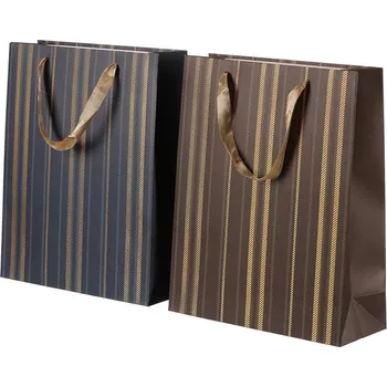 Dárková taška Autronic Taška papírová - zlaté pruhy, mix 2 barev, vel. S, cena za 1 ks, sada 24 ks