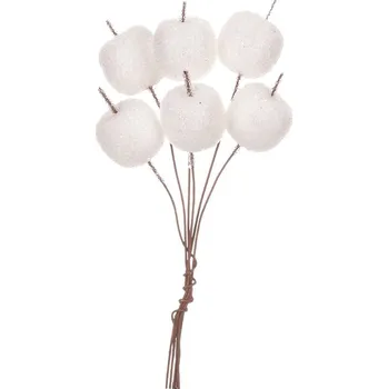 umělá květina Autronic Jablíčka na drátku - bílá, ojíněná, cena za balení (12 ks), sada 12 ks
