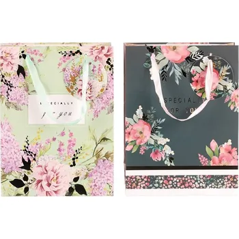 Dárková taška Autronic Taška papírová - květinový motiv, mix 2 druhů, vel. S, cena za 1 ks, sada 24 ks