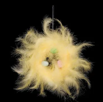 Vánoční dekorace Autronic Věnec z peří - pr. 25 cm, barva žlutá, sada 6 ks