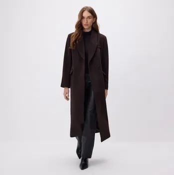 Dámský kabát Reserved - Kabát ze směsi vlny - tmavě hnědá - 754HD-89X - 754HD-89X-XS