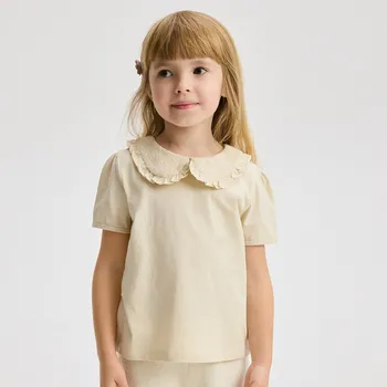Dívčí tričko Reserved - Blúzka s ozdobným golierikom - béžová - 558FT-08X - 558FT-08X-86