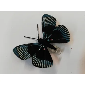 Vánoční dekorace Závěsná dekorace na klip motýl 8cm - černý s proužky