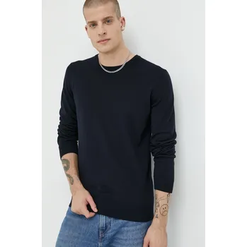 Pánský svetr Vlněný svetr HUGO San Cedric-M1 pánský, tmavomodrá barva, lehký 50476832 59X, vel. XXL
