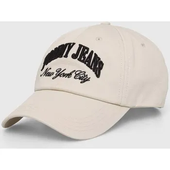 Čepice Bavlněná baseballová čepice Tommy Jeans béžová barva, s aplikací, AW0AW15959 80X, vel. ONE SIZE