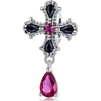 Šperk Prosperk Korálek na náramek křížek s růžovou slzou