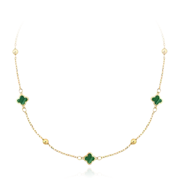 Náhrdelník Leru Zlatý náhrdelník čtyřlístek se zeleným malachitem Au 585/1000 1,64g